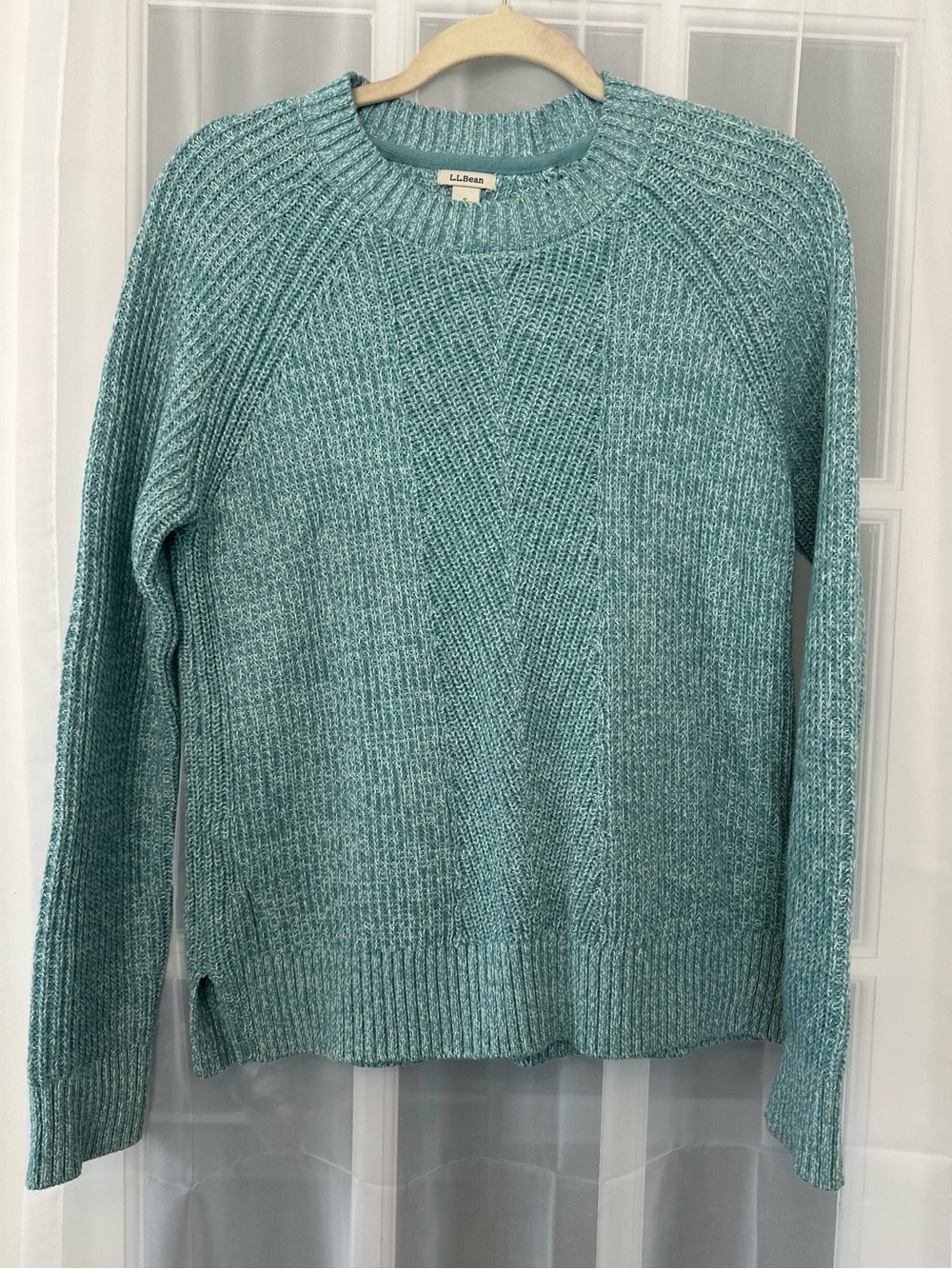 L.L.Bean Blue Marled Textured Knit Sweater Small Coastal Cottagecore